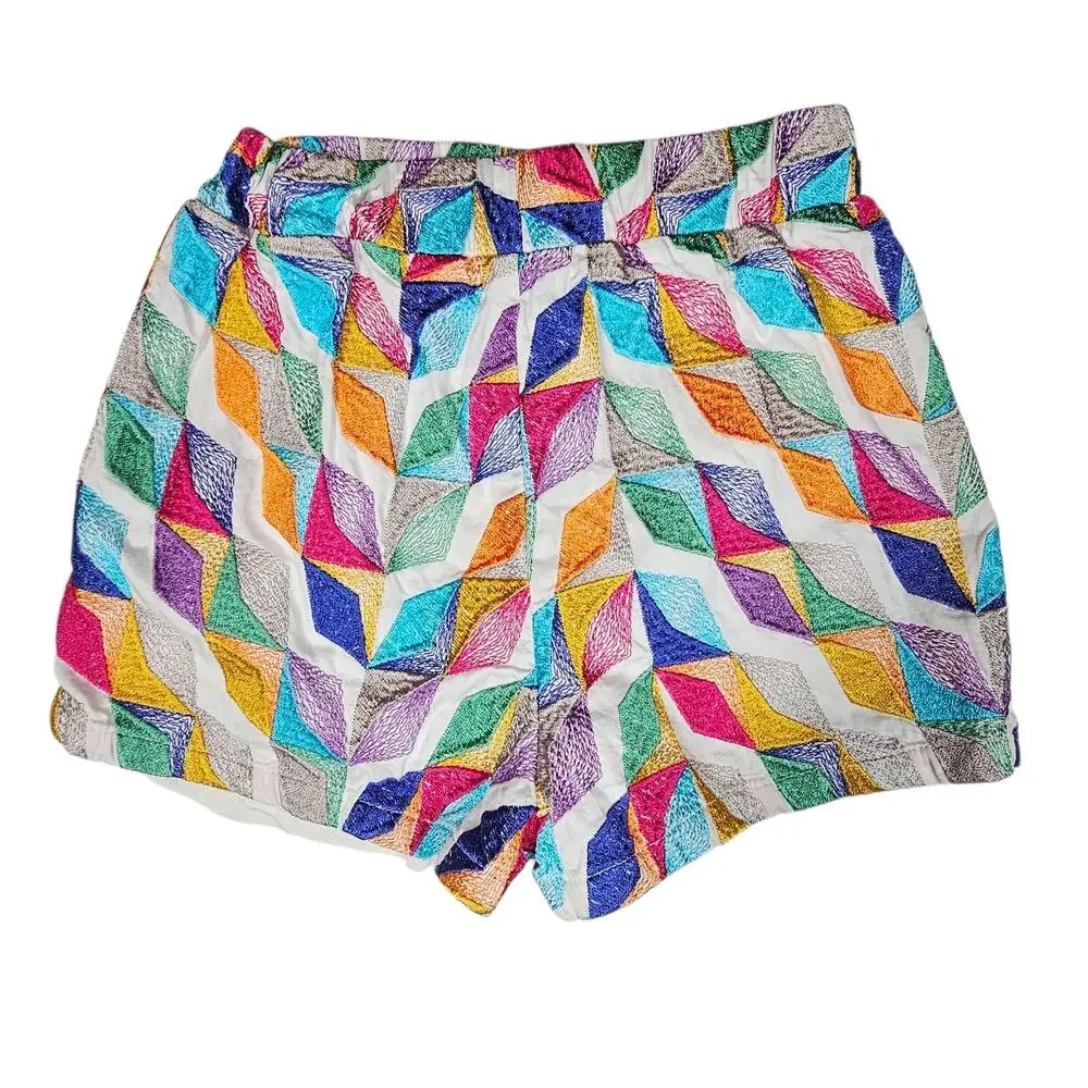 Willa Story Palmer Pull-On Shorts in Multicolor Embroidery Size XS